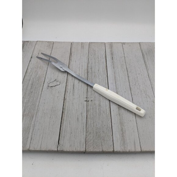 Vintage Meat Fork 12" White Handle Chrome - Picture 6 of 9